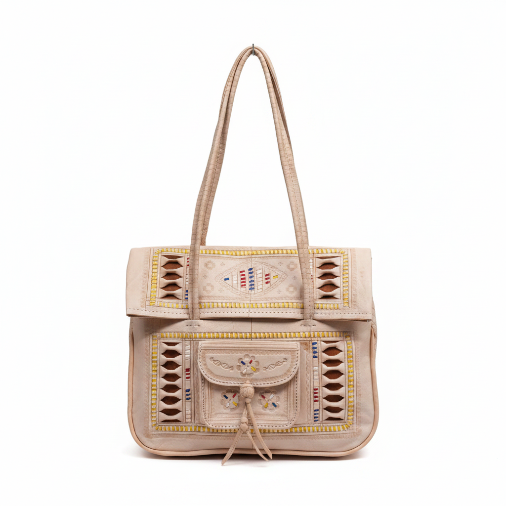 Sac cabas cuir beige Ghardaïa fond blanc studio