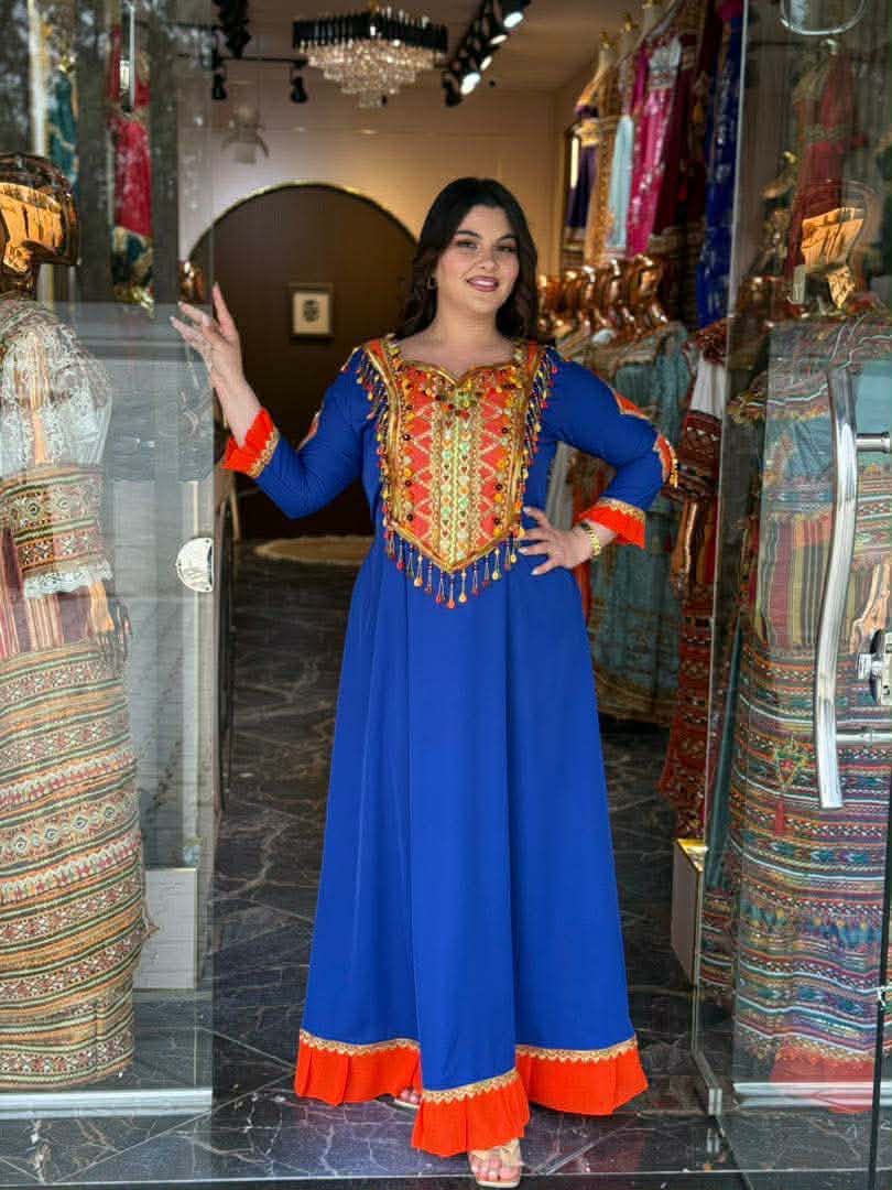 Ensemble Kabyle Moutarde & Vert canard Brodé