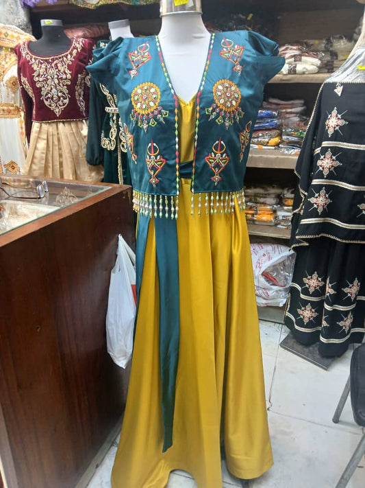 Ensemble Kabyle Moutarde & Vert canard Brodé