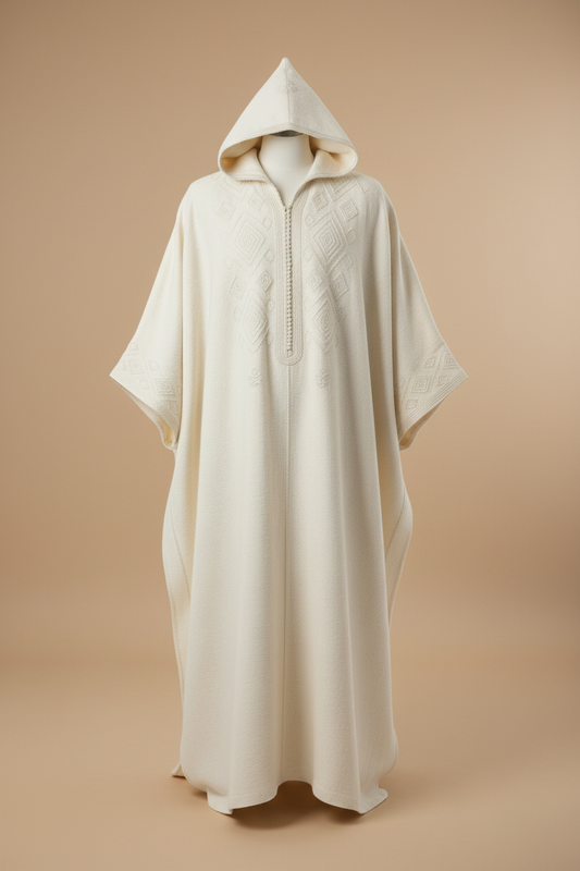 Burnous Kabyle Blanc – fond beige
