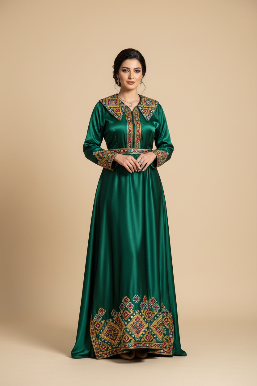 Robe Kabyle Verte Broderies Kabyles