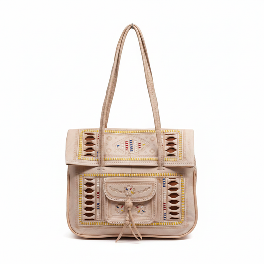 Sac cabas cuir beige Ghardaïa fond blanc studio