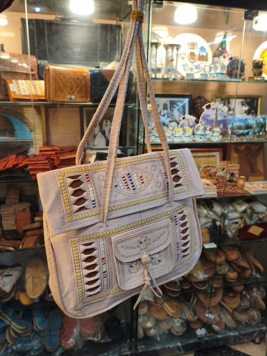 Sac Cabas en Cuir Beige — Broderies & Découpes Artisanales